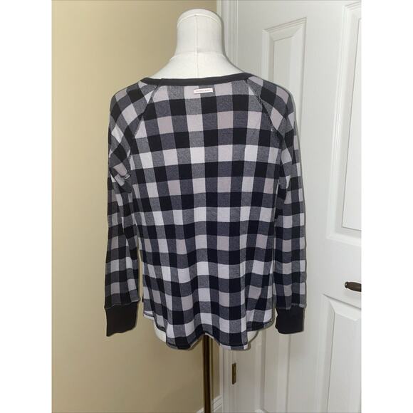 Victoria's Secret long sleeve top Women Small Black Gray Check Pullover Waffle - Picture 5 of 9